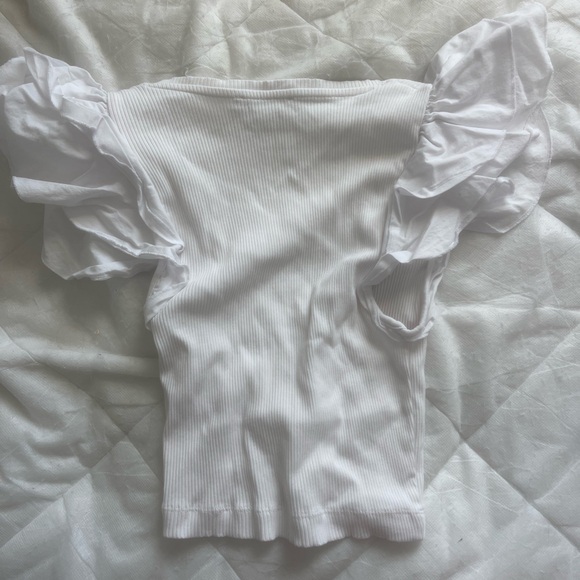 ZARA white ribbed ruffle top - Picture 2 of 3